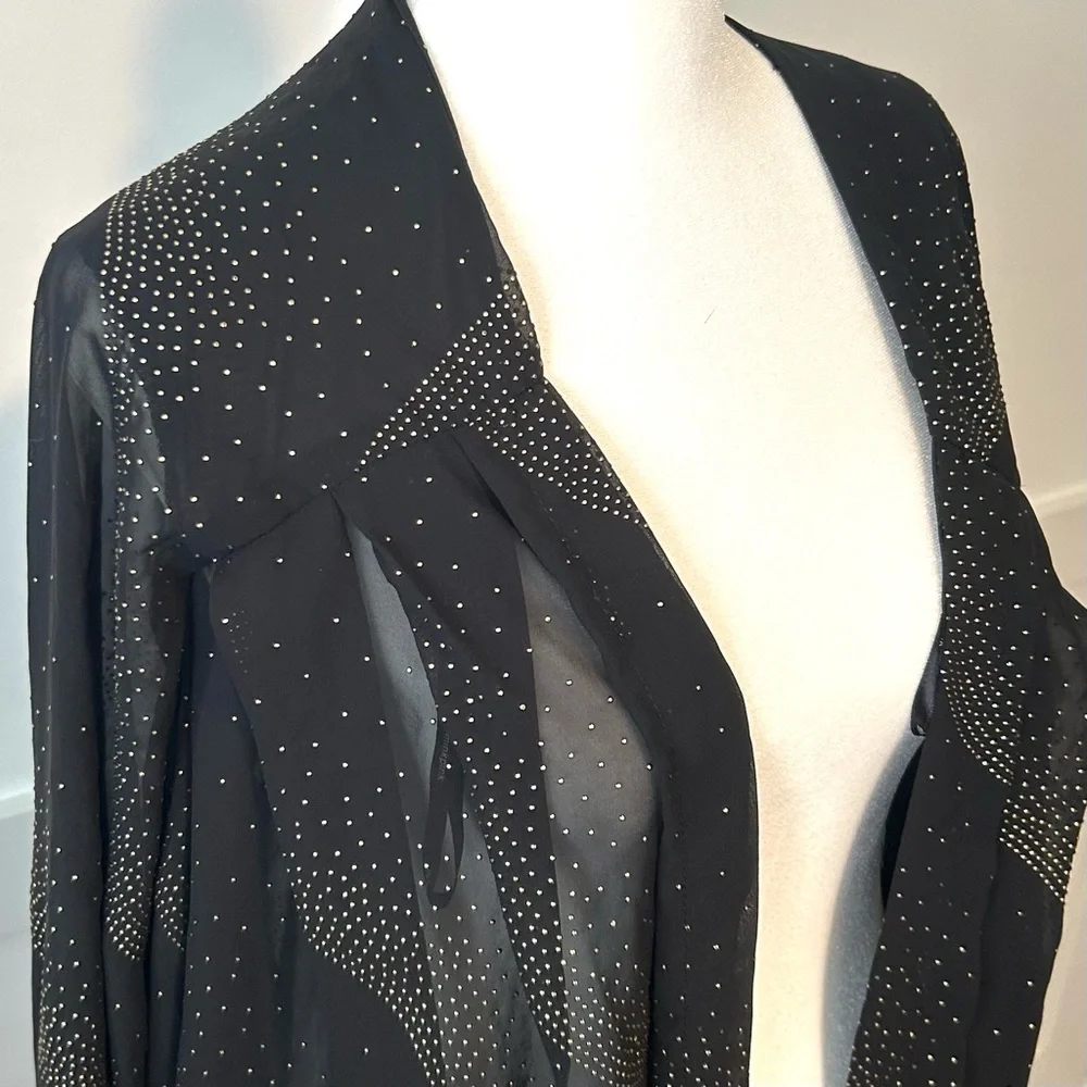 Minkpink Women's Black Gold Beaded Sheer‎ Kimono Top in Size L